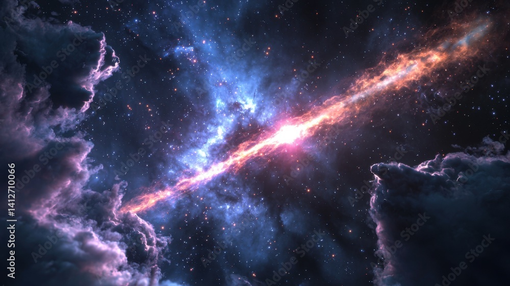 Wall mural a stunning display of cosmic clouds and interstellar colors showcases a bright, elongated structure 