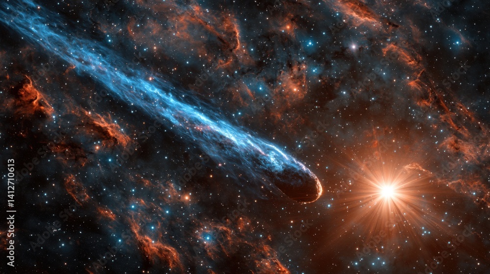 Canvas Prints a breathtaking cosmic view captures a comet gliding through the vibrant colors of the universe. the 