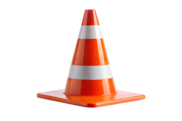 Orange traffic cone object isolated on transparent background