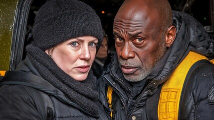 Fototapeta premium Intense close-up of two serious individuals