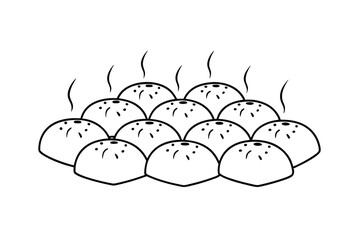 Hand Drawn Illustration Of Hot Buns Or Rolls Freshly Baked In A Bakery