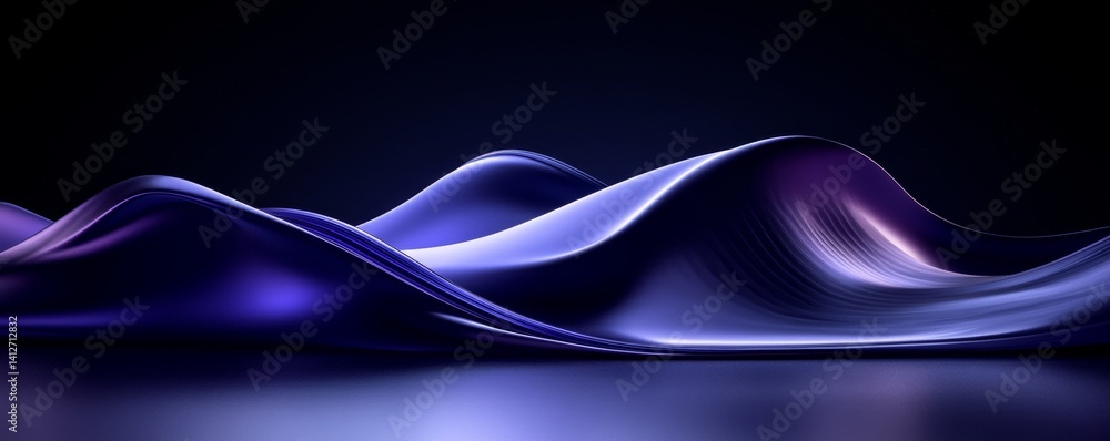 Poster gradient colors and dynamic curves define the visual appeal of an abstract purple waves background