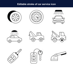 full editable car service icon set on white background 
