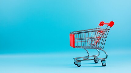 Colorful Shopping Bags and Cart on Minimalist Blue Background for Online Retail and E-commerce