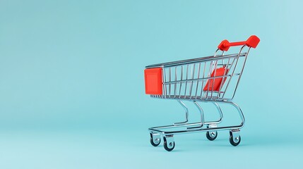 Colorful Shopping Bags and Cart on Minimalist Blue Background for Online Retail and E-commerce