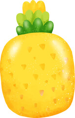 watercolor fruits in summer elements, pineapple, apple, watermelon, cherry, durian, orange, lemon, raspberry.