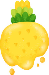 watercolor fruits in summer elements, pineapple, apple, watermelon, cherry, durian, orange, lemon, raspberry.