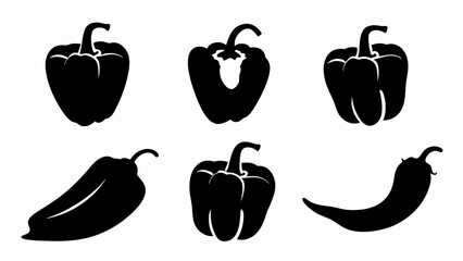 set of hot chili peppers silhouette vector on white background