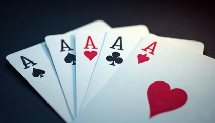 Fototapeta premium Four aces fanned out, showcasing the card backs and faces , playing card, close-up