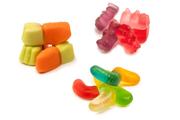 Juicy colorful jelly sweets isolated on white.  Jelly carrots.