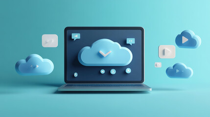 Digital Data Cloud Storage and Network Technology on Laptop concept