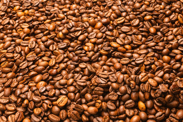 Coffee beans on a white background. Top view.