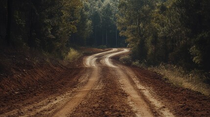 Naklejka premium Winding Dirt Road Through Lush Forest