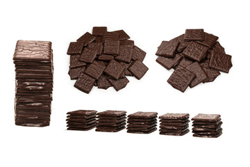 Dark chocolate candies isolated on white background.