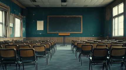 Empty Modern Classroom In the School Interior, Back to School Concept Book, Chair, table 3D Render.
