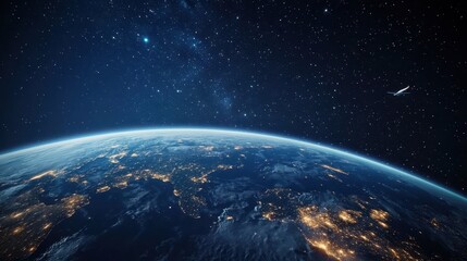 Earth at Night  City Lights  Stars  Airplane