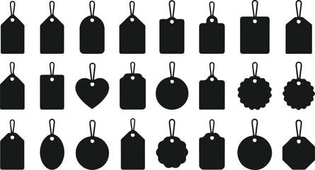 Silhouette vector set of blank tags label icons for pricing, sale, gift, product packaging, shipping, and retail design elements
