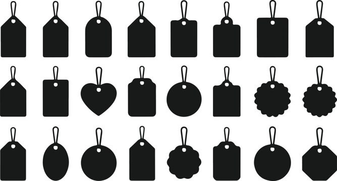 Silhouette vector set of blank tags label icons for pricing, sale, gift, product packaging, shipping, and retail design elements