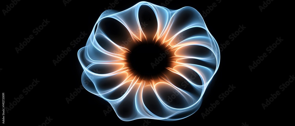 Poster abstract fractal design with central black hole and radiating light patterns