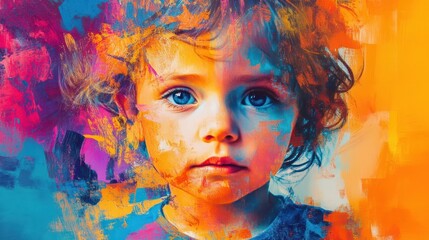 Abstract Child Portrait with Vibrant Colors and Expressive Brushstrokes