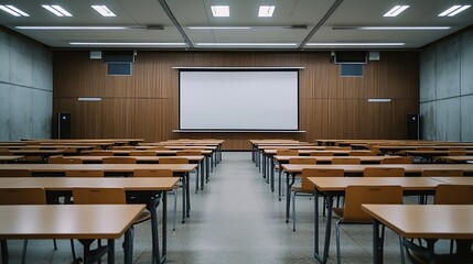 Empty Modern Classroom In the School Interior, Back to School Concept Book, Chair, table 3D Render.