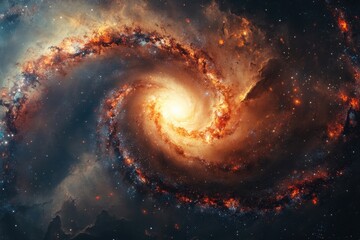 Swirling galaxy with vibrant colors and luminous core in the night sky