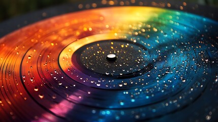 A vibrant display of vinyl records spinning, showcasing colorful grooves that enhance the auditory experience with visual delight.