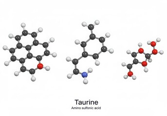 Three molecular structures displayed on a white background view isoleted on white background