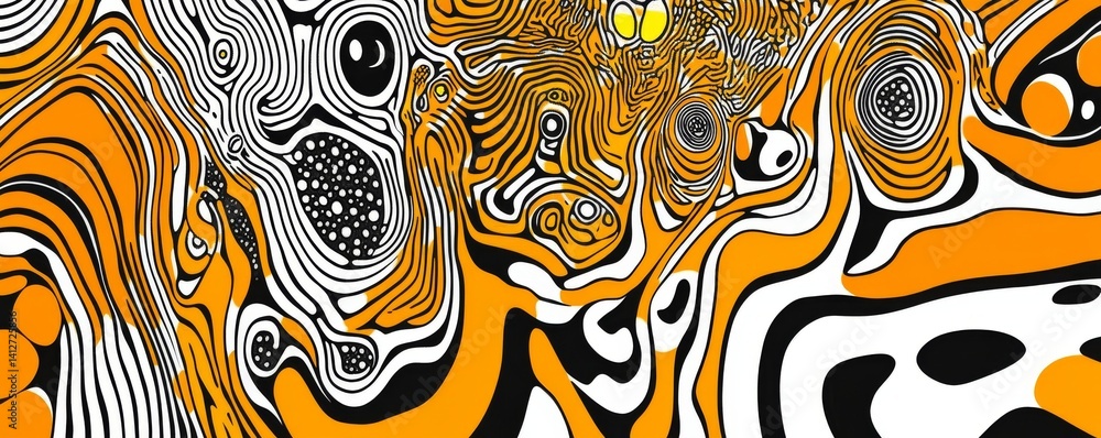 Poster print of abstract line art with orange and black curved geometric shapes’ changes to ‘orange and bla