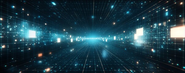 Obraz premium A Teal Grid Background with an Overlay of Abstract Blue Digital Waveform