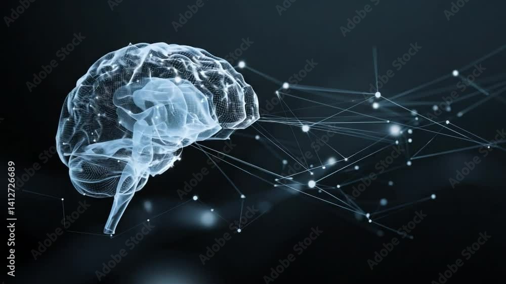 Aufkleber mind's digital pathways: an intricately rendered digital illustration showcases the human brain with