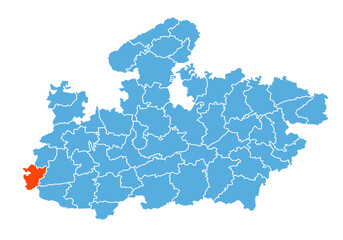 Alirajpur District map highlighted in Madhya Pradesh state map