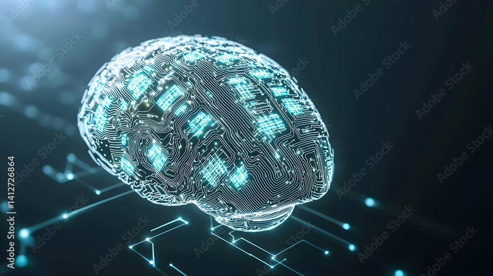 Aufkleber digital brain model on circuit board background