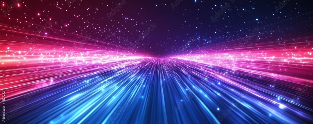 Poster a vibrant neon-lit passageway rendered in a pixelated abstract digital format
