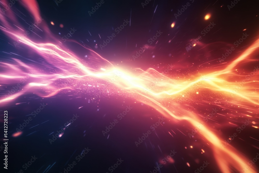 Poster dynamic abstract energy burst with vibrant colors and light effects in a cosmic setting