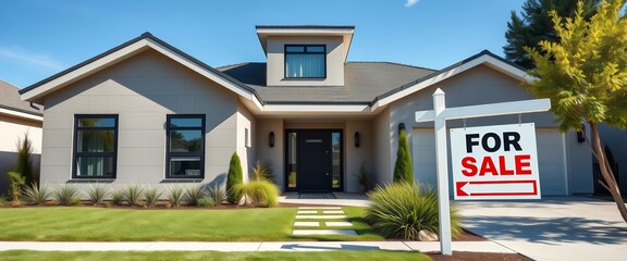 Modern home exterior, curb appeal, for sale sign,  new listing,  modern home