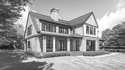 Sketch of a classic house exterior design