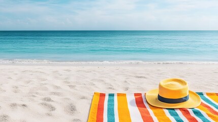 Obraz premium Picturesque Beachside Retreat with Colorful Towel and Essentials