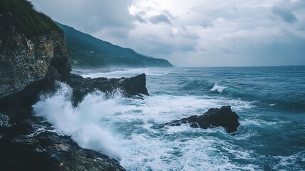 waves crashing against the rocks