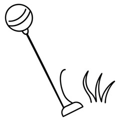 Golf element vector Minimal line drawing of a golf tee being pressed into grass, with gentle hand pressure visible