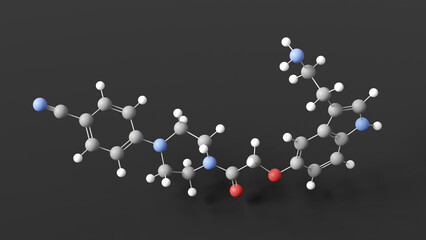 donitriptan molecule 3d, molecular structure, ball and stick model, structural chemical formula antimigraine agent