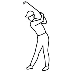 Golf element vector Line drawing of a golfer’s silhouette forming from a single continuous stroke