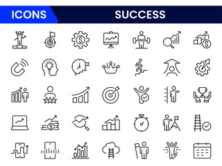Success line icons collection. Big UI icon set in a flat design. Thin outline icons pack. Vector illustration
