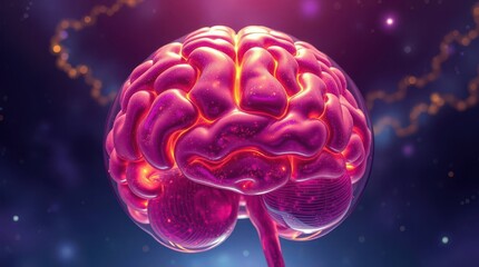 Cosmic Brain – Surreal Galaxy-Inspired Brain Illustration in Vivid Purple and Orange