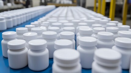 Obraz premium Plastic Bottles Being Sealed and Inspected in Manufacturing Line