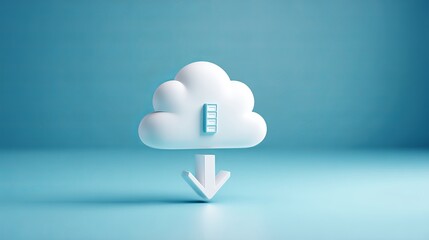 Upload and download icons on cloud with loading bar Data storage system concept Minimal blue background for cloud technology