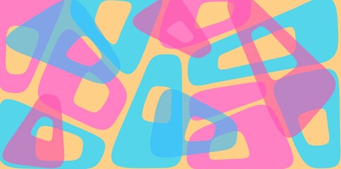 Colorful Abstract Pattern with Retro Shapes and Overlapping Semi-Transparent Layers