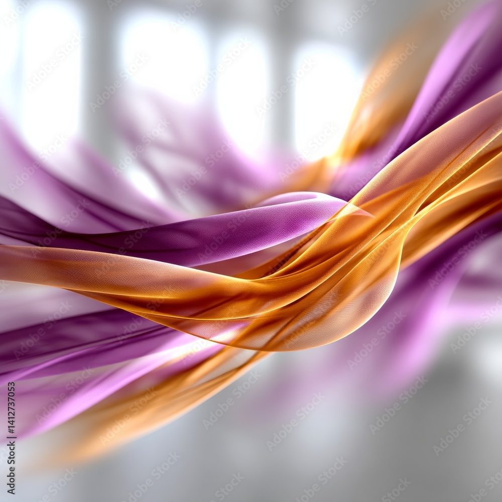 Poster Abstract Silk Flow: Wavy Gradient of Purple and Gold Fabric Creates a Fluid and Elegant Visual Harmony