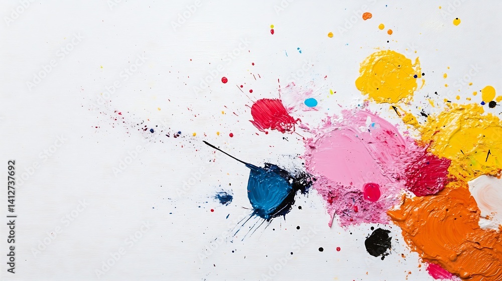 Aufkleber colorful paint splashes on a white canvas creating a vibrant composition : generative ai