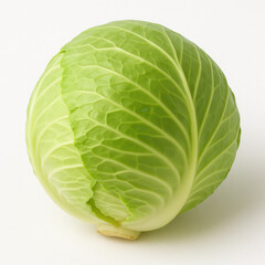 Fototapeta premium fresh green cabbage with crisp leaves, perfect for salads and cooking, showcasing its vibrant isolated on white background